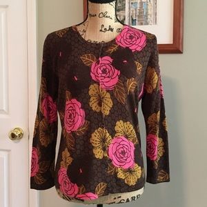 SOLD - Garnet Hill Eco Pink Brown Merino Wool Cardigan